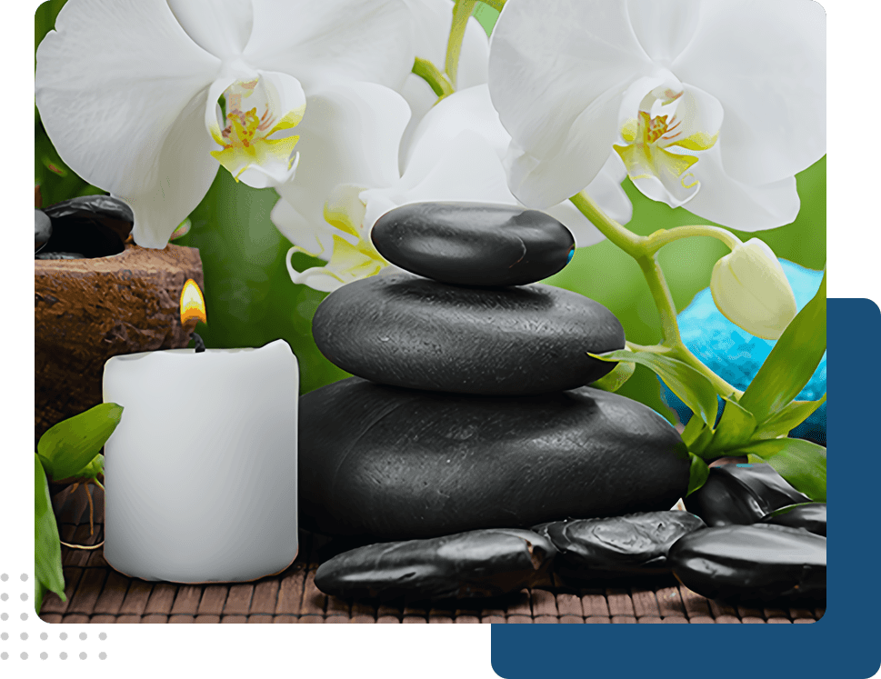 Spa stones, orchids, and candle